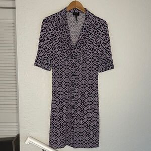 Laundry Shelli Segal Geo Shirt Dress Navy White Casual Brunch Stretch Size 8